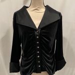 Y2K velvet stretchy ruched tuxedo collar jeweled button French cuff top Black Size L Photo 2