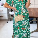 Loft bright green floral midi dress Photo 2