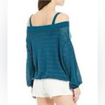 Free People Sistine Hacci Sweater Top Teal Treasure Balloon Sleeve Off Shoulder Photo 2