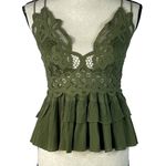 Free People Intimately Medium Adella Cami Top Olive Sparrow Ruffled Crochet Lace Photo 0