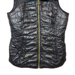 Michael Kors  Womens Black Quilted Puffer Vest Gold Logo Zipper Collar Size Small Photo 1