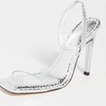 Good American Lucite Clear Sandals silver snake stiletto square toe heels 7 Photo 2