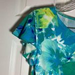 Forever Jade Blue/Green Print Stretch Short Sleeve Blouse S Photo 3