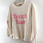 Boutique Beach Bum Corded Long Sleeve Crewneck Pullover Sweatshirt Cream Pink Small Photo 4