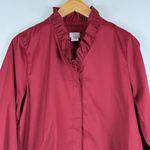 Chico's Top Women 0 US 4 Red Long Sleeve Ruffle Neck Tunic Poplin Button NWT Photo 1