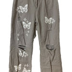 SheIn  High Waist Wide Leg Distressed Butterfly Jeans Woman’s Sz 6 (M) Photo 0