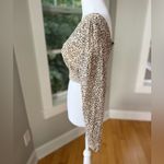 Japna  Tan Black Leopard Print Long Sleeve Sheer Square Neck Cropped Blouse Sz M Photo 1