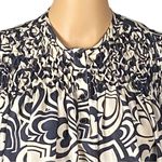 Love moschino  100% Silk dark navy and cream hearts design blouse Size 2 EUC Photo 3