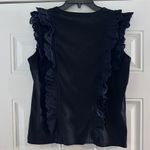 Veronica Beard  Pima Cotton Short Sleeve Ruffle Crew Neck Tee Shirt‎ Black Medium Photo 6
