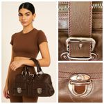 Marc Jacobs  Cognac Leather Venetia Satchel Bag, Silver Hardware & Red Stitching Photo 3