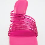 ZARA Hot Pink Rhinestone Embellished Vinyl Sequin Strappy Open Square Toe High Heels Sandals Mules Photo 9