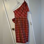 J.Crew  NWT One Shoulder Ocho Silk Blend Orange Plaid Dress with Bows Size 2 Photo 2
