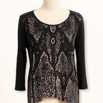 Rebecca Taylor  Burnout Velvet Top | Black & Pink | Long Sleeve | Size 6 Photo 0