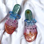 Wild Diva NEW  MULTICOLORED SPARKLY STUDDED SLIP IN SANDAL Photo 1