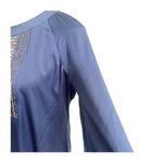 Chico's Chico’s Silky Sequin V-Neck Beaded Blouse Navy Bronze Size 1/Medium Elegant Photo 5