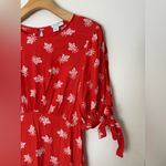 Ghost London red and white floral tie sleeve, short sleeve midi dress S Photo 3