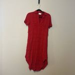 Anthropologie  Maeve Aria Red Textured‎ Short Sleeve Midi Shirt Dress size small Photo 2