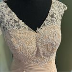 NWOT cream chiffon short sleeve homecoming dress size 4 floral appliqué Photo 4