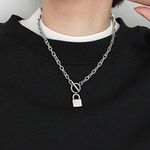Lock Pendant Necklace for Men Women Streetwear Unisex Hip Hop Style Silver Photo 4