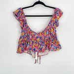 For Love & Lemons  Womens Floral Ruffled Tie Front Cottage Core Boho Crop Top‎ L Photo 4