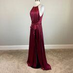 Alex Evenings Wine Red Satin Evening Gown Size 12 A-Line Halter Formal Dress Photo 1