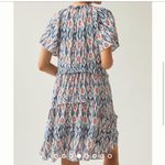 Anthropologie Robin Tiered Ruffle Dress in Ikat White & Blue Print XS Photo 2