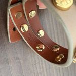 Tory Burch Double Wrap Studded Leather Bracelet – Gold Logo Hardware Taupe Photo 3