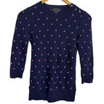 J Crew Italian Cashmere Navy Purple Dots Pullover Sweater Size‎ XXS Blue Photo 0