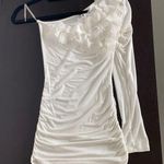 Women small One shoulder long sleeve white/ivory top rushed sides rayon spandex White Photo 0