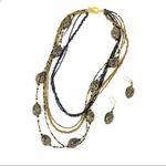 Gold & Black Bead Multi Strand Necklace & Earrings Photo 4