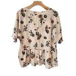 Rokoko Blouse Women's Size M Pink Floral Chiffon Tiered Ruffle Short Sleeve Top Photo 5