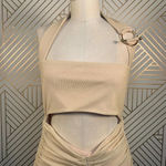 Zya‎ ZYA the Label Zephyr Halter Dress Cream Gold Ruched Halter Dress Size 12 Photo 2
