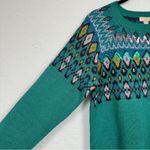LOGO By Lori Goldstein Logo Lori Goldstein Green Fair Isle Crew Neck Sweater Womens L Sequins Cozy Photo 1