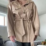 Goldie  London tan vegan faux leather coat with waist tie 🔥 Photo 3