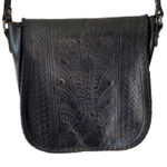 Patricia Nash  Black Leather Tooled Crossbody Saddle Bag Western Boho Purse Photo 0