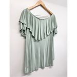 Free People Beach Off Shoulder Shirt Ruffle Green Pullover Size Large Photo 4