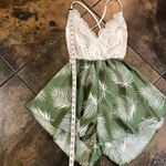 SheIn  Women’s Dress Romper White Lace Top Green Leaf Flowing Bottom Small (4) Photo 5