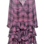 Rebecca Taylor PLAID SILK CHIFFON PURPLE RUFFLED SHIRT DRESS 4 Photo 4