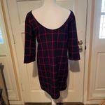 MNG Women’s Plaid Scoop Back Shift Dress Blue Photo 3