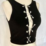 Silver Metal Chains Lace Front Black Sexy Crop Top Size M Photo 1