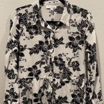 Anthropologie ISLA MAUDE Black And White Floral Button Down 3/4 Sleeve Blouse Photo 0