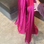 Women’s Pink Satin Full Length Long Sleeve Dress Corset Back Leg Slit Size 8 Photo 3