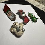 Lot Of 4 Holiday Brooch Pins Bear, Santa Claus, Christmas Tree & Snowman Photo 3