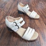 Anthropologie Gee WaWa • Anthro Bess Sandals block heel cream distressed leather double buckle Photo 0