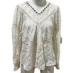 Free People  Abigail Victorian Eyelet Top Ivory Blouse Size M Photo 4