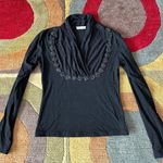 y2k 90’s style Vintage Retro Black Stretch Dressy Floral Sequin Long Sleeve Top Photo 0