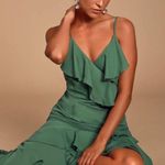 Lulus Dreamers Dream Sage Ruffle Asymmetrical Midi Dress Photo 0