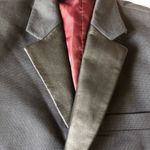 Studio Suits Hand Crafted Blazer Faux Leather Lapels Gray Size Medium Photo 5