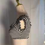 PINK - Victoria's Secret  Black and White Ribbed Ruffled Bikini Top Small Photo 1