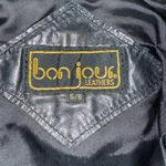 Bonjour Rare Vintage 80s Black Leather Moto Jacket Cropped Shoulder Pads Sz 5/6 Photo 3